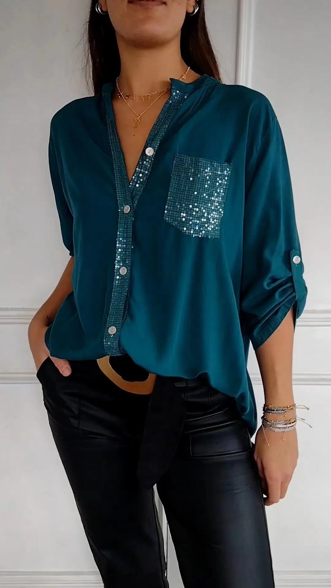 Hellen - Sparkle Womens Blouse With Sequin Pocket