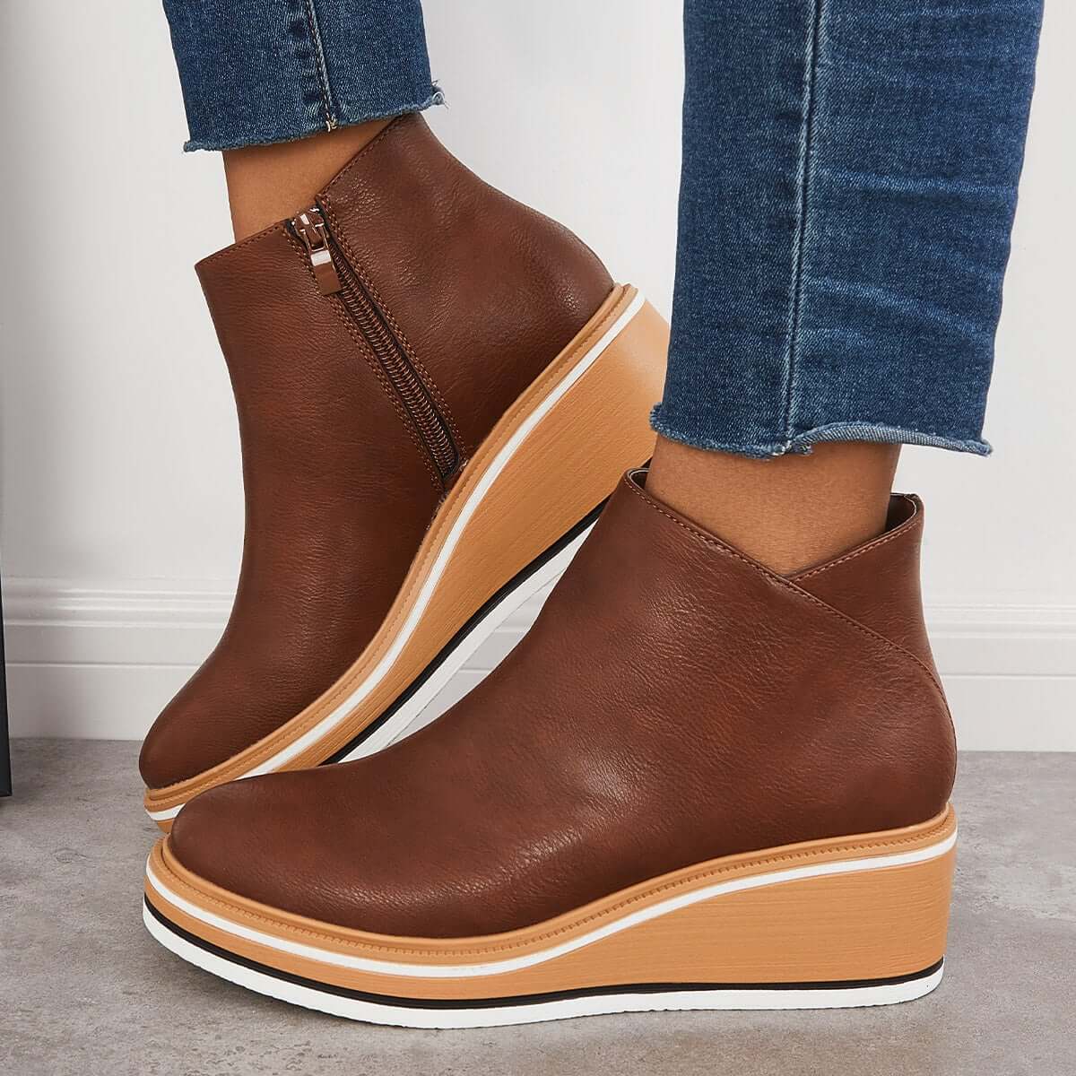 Avrielle – Womens Platform Ankle Boots With Zip
