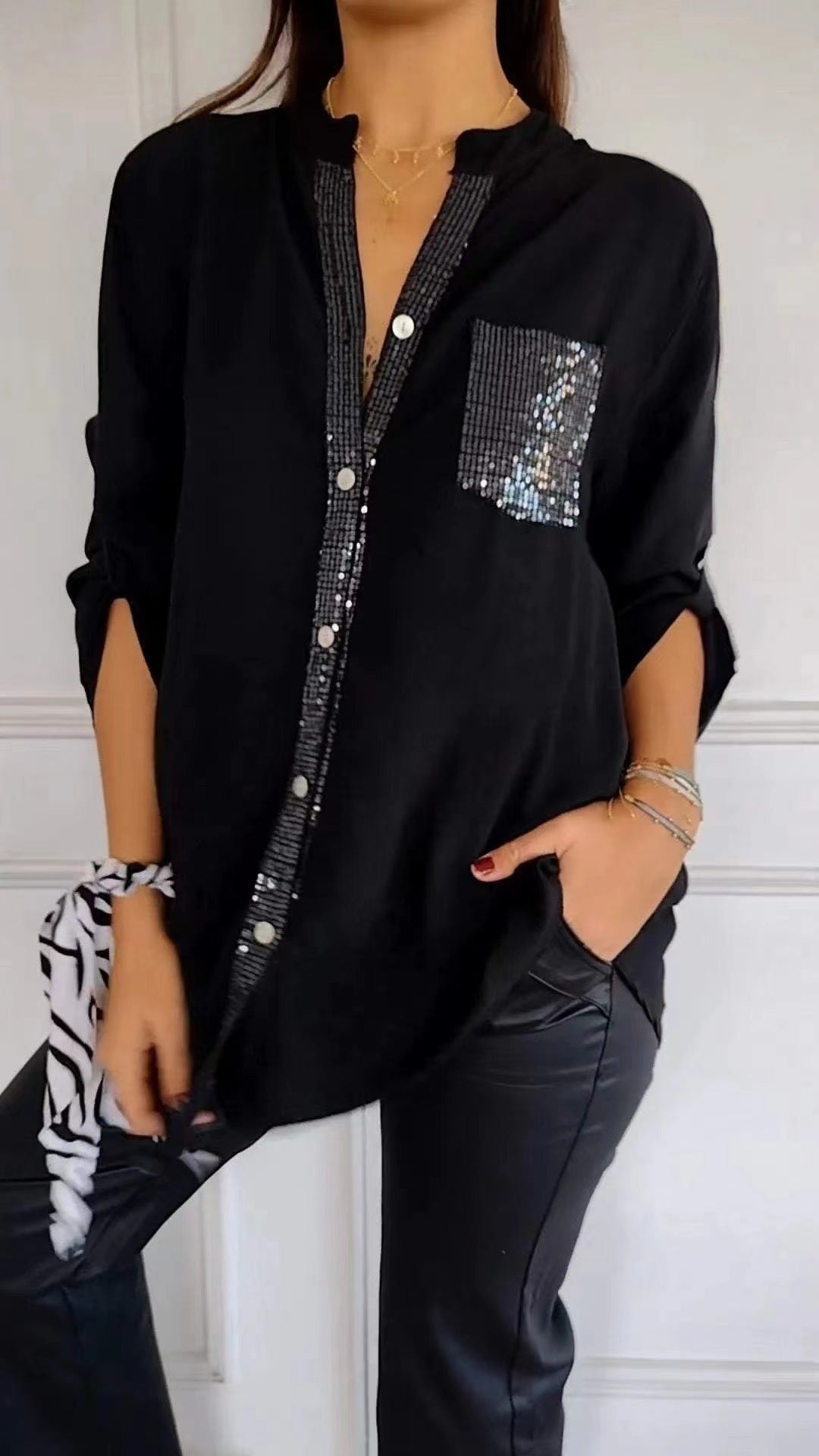 Hellen - Sparkle Womens Blouse With Sequin Pocket