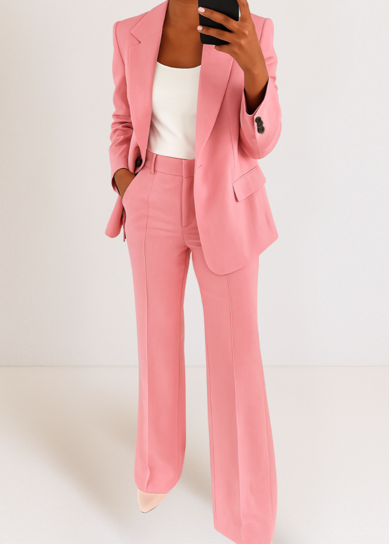 Women’s Work Pantsuit Set – Blazer with Straight-Leg Trousers
