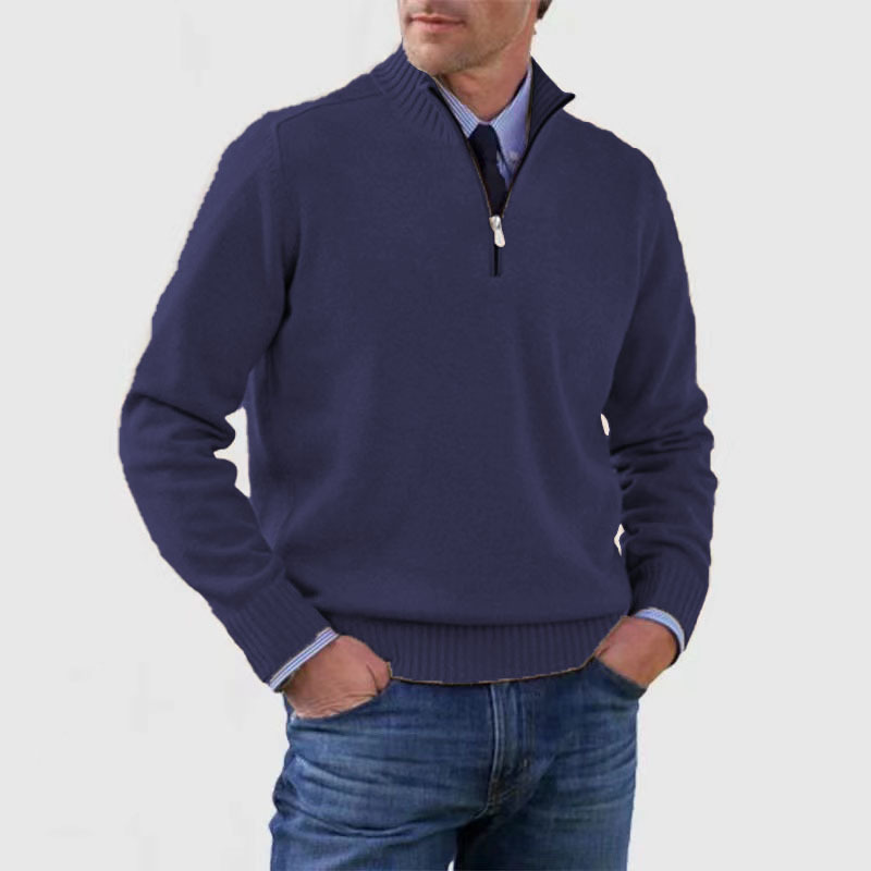 Men's knitted jumper with half zip – long-sleeved pullover