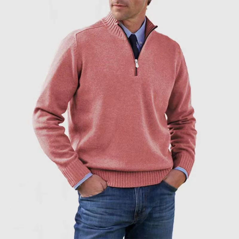 Men's knitted jumper with half zip – long-sleeved pullover