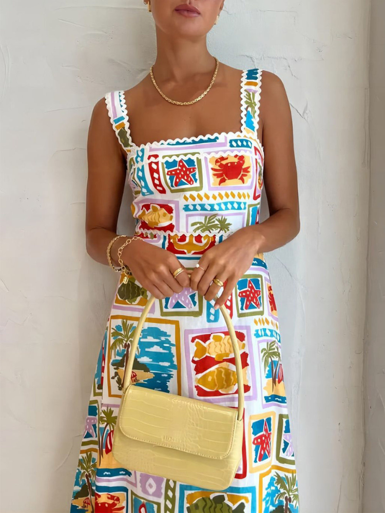 Reina | Women’s Graffiti Print Dress | Strap Tube Top Maxi