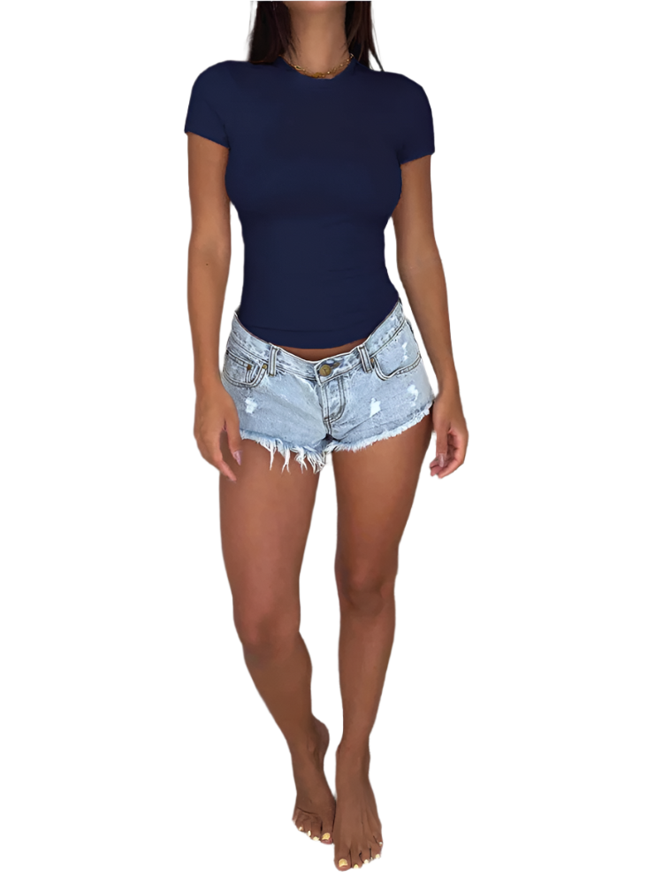 Lexa | Women’s T-Shirt | Y2K Solid Color Crew Neck Short Sleeve