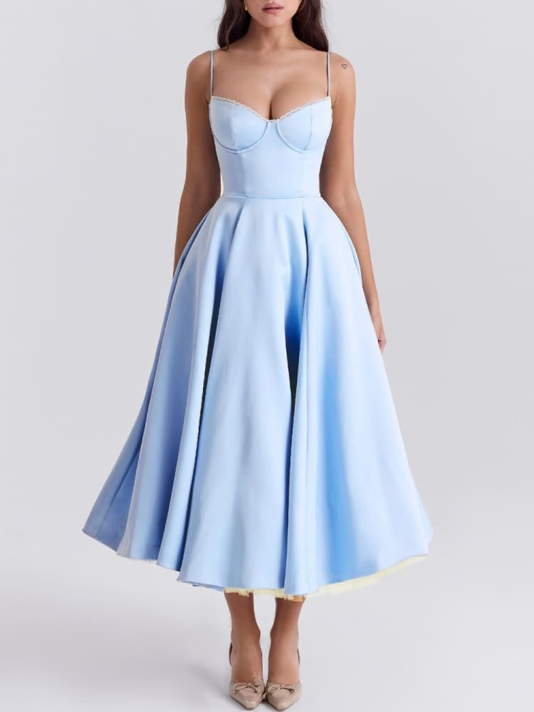 Colette | Women’s Tulle Midi Dress | Boned Corset Bodice
