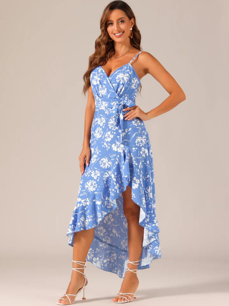 Fiorella | Women’s Maxi Dress | Floral Ruffle High-Low Belted