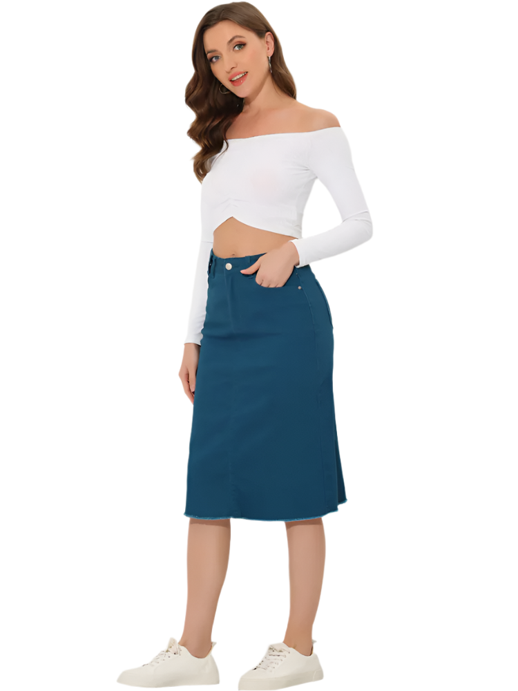 Raya | Women’s Midi Skirt | High Waist Denim Back Slit