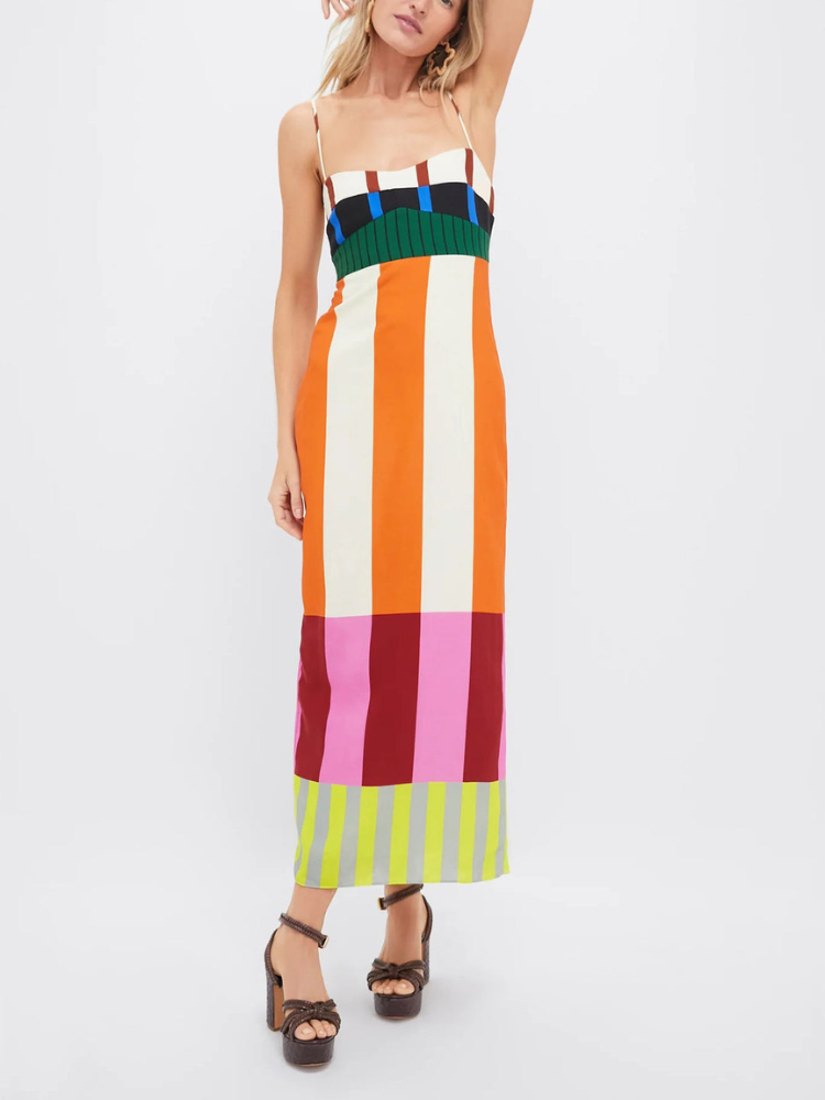 Paloma | Women’s Striped Midi Dress | Geometric & Vibrant