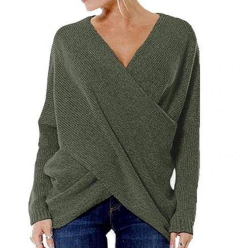 Elspeth – Womens Ribbed Wrap V Neck Jumper