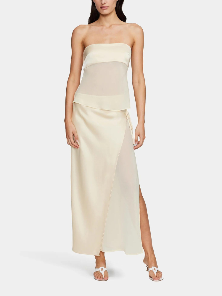 Adriana | Women’s Strapless Top & Midi Skirt Set | Sheer Satin Detail