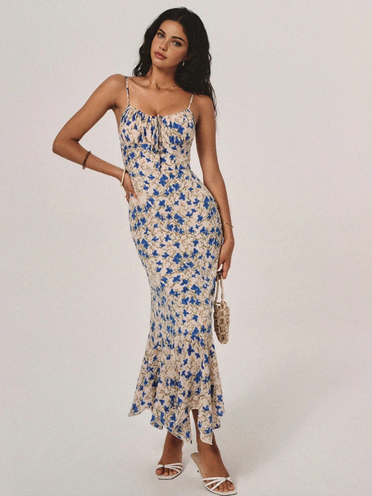 Maribel | Women’s Long Dress | Floral Knotted Irregular Hem