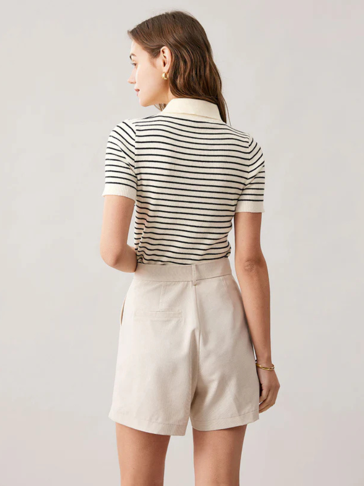 Marin | Women’s Top | Striped Knit Lapel Button-Up