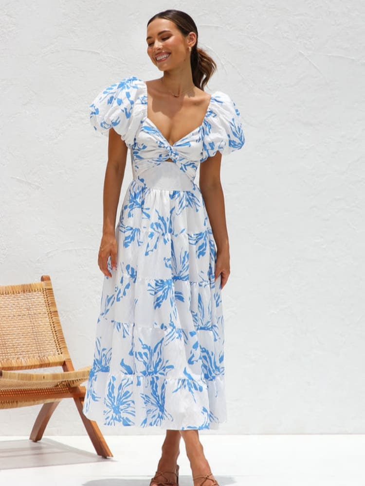 Seraphina | Women’s Floral Maxi Dress | Twisted Bust & Tiered Skirt