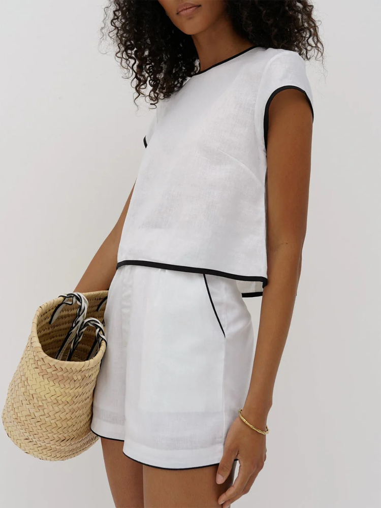 Mirae | Women’s Two-Piece Set | Cotton Contrast Trim Shorts