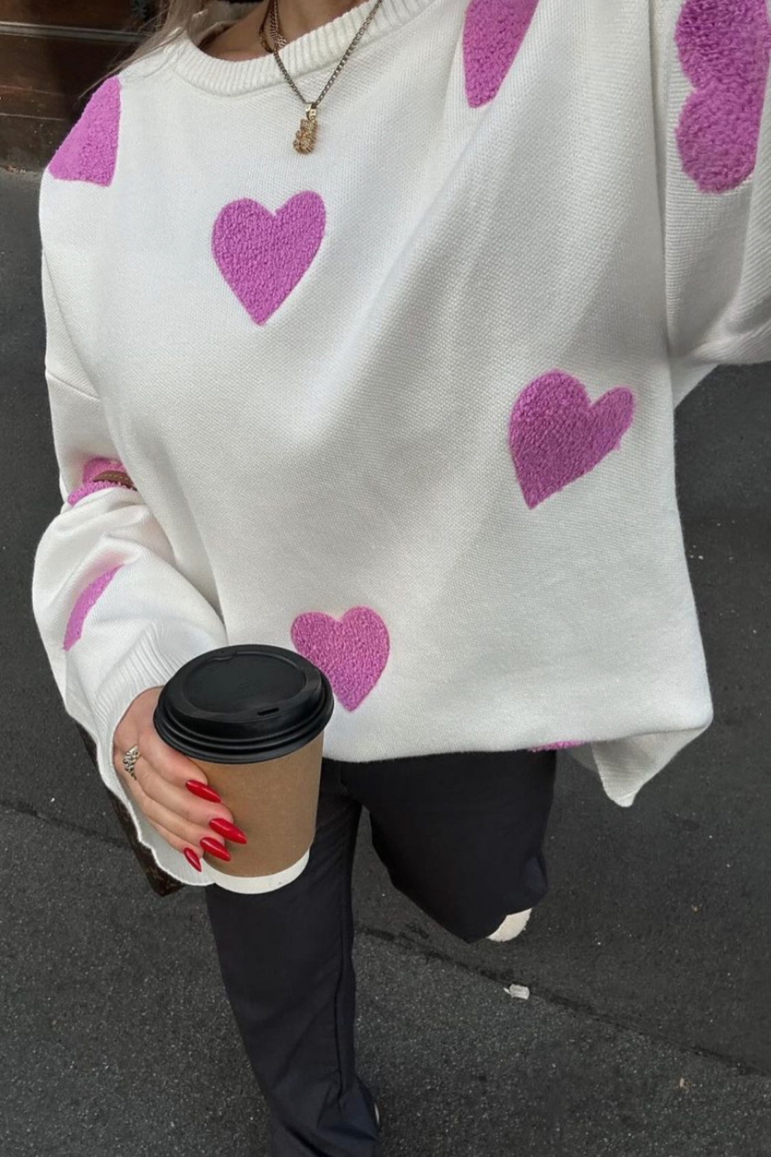 Oversized Heart Print Sweater | Cozy & Playful | Soft Knit