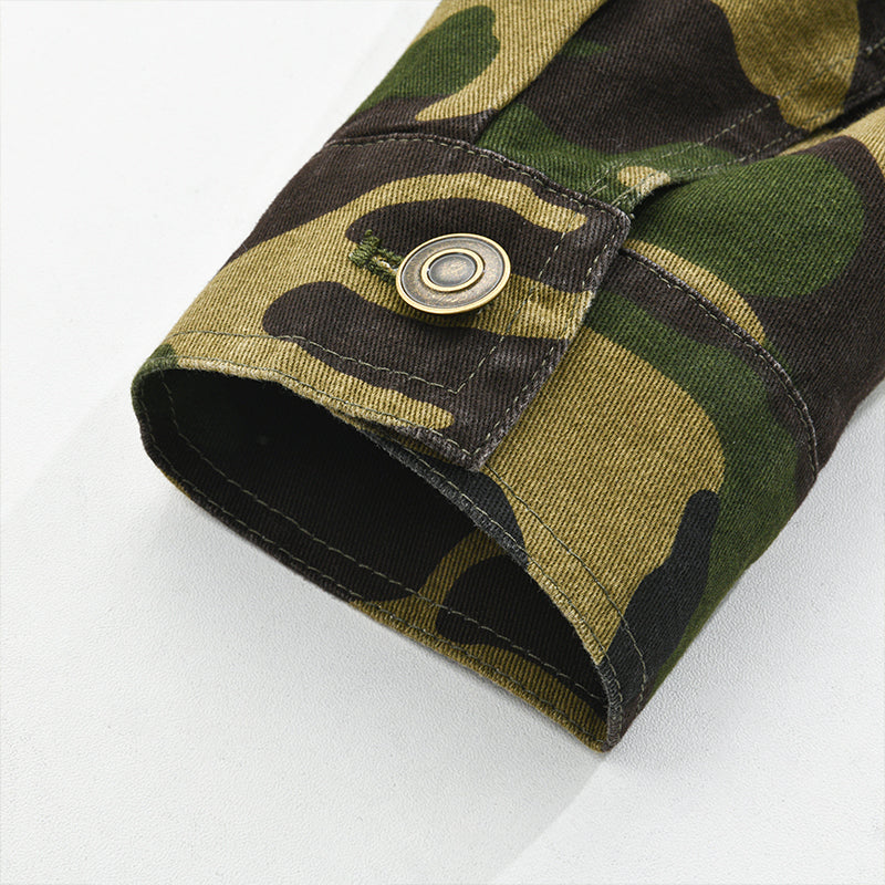 Men's retro jacket with camouflage pattern | Canvas lapels