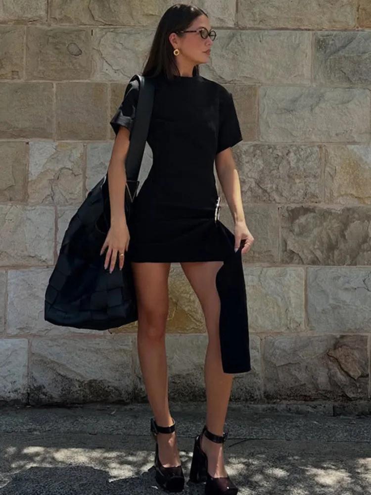 Kimberly | Women’s Mini Dress | Draped Metal Buckle