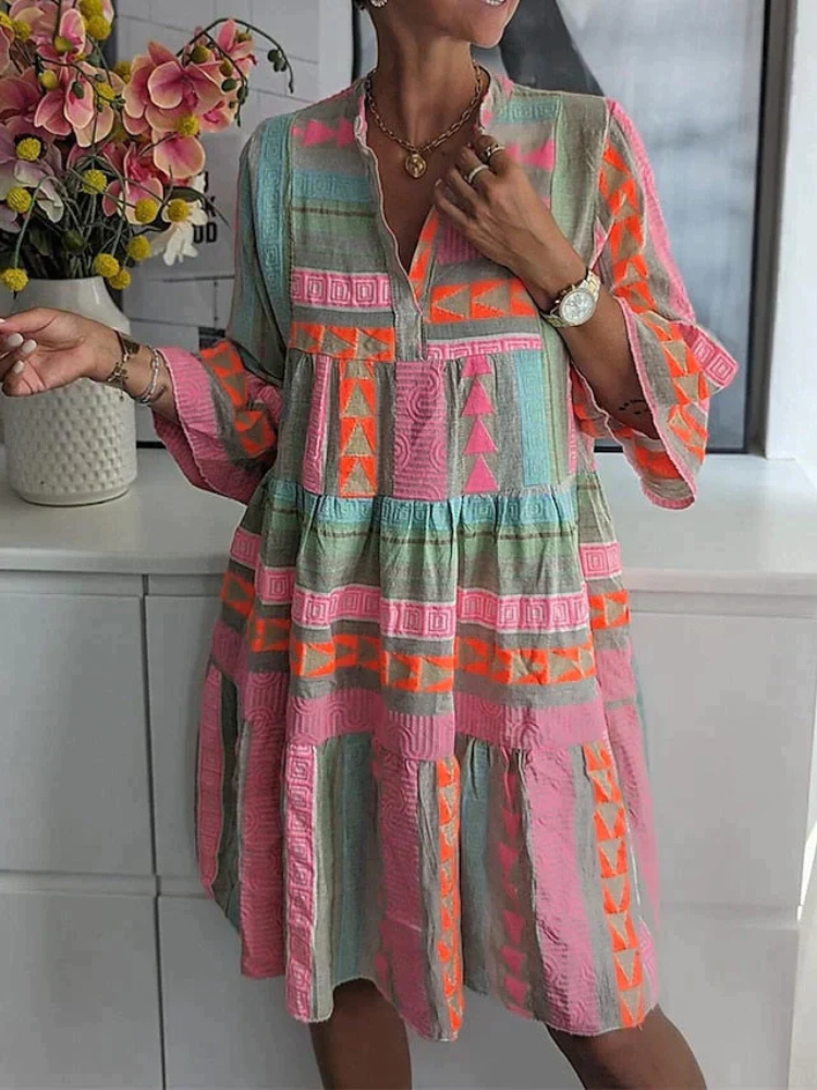 Brittany | Women’s Dress | Deep V-Neck Patterned Maxi Fit