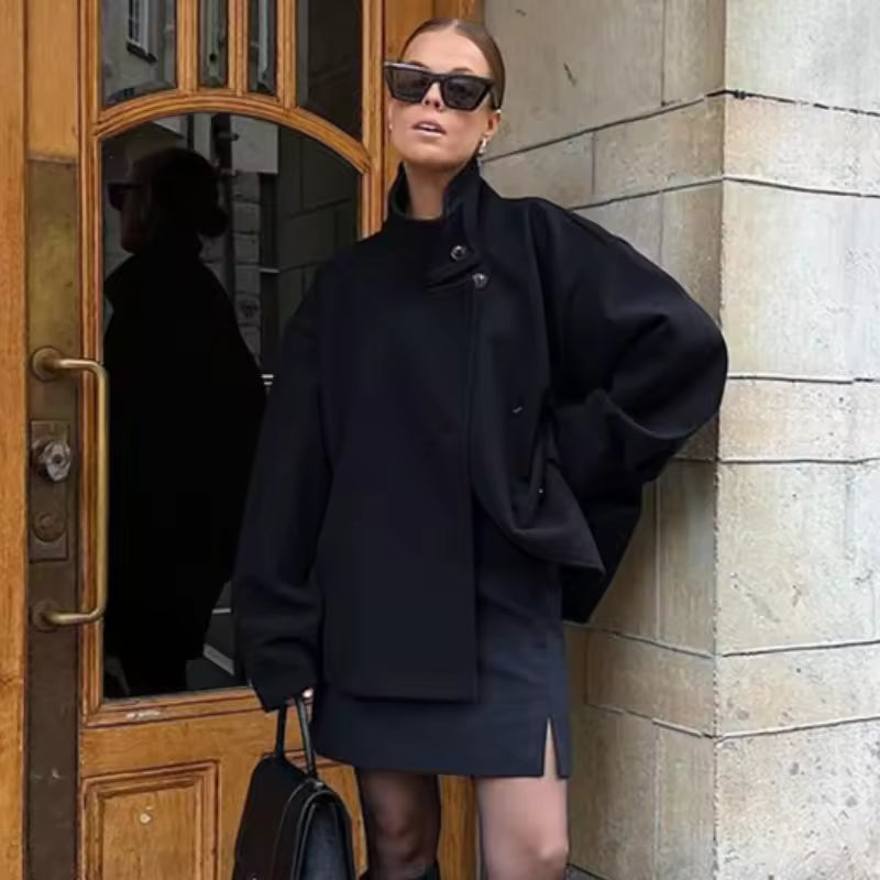 Women’s Short Coat – Double-Breasted with Buttons