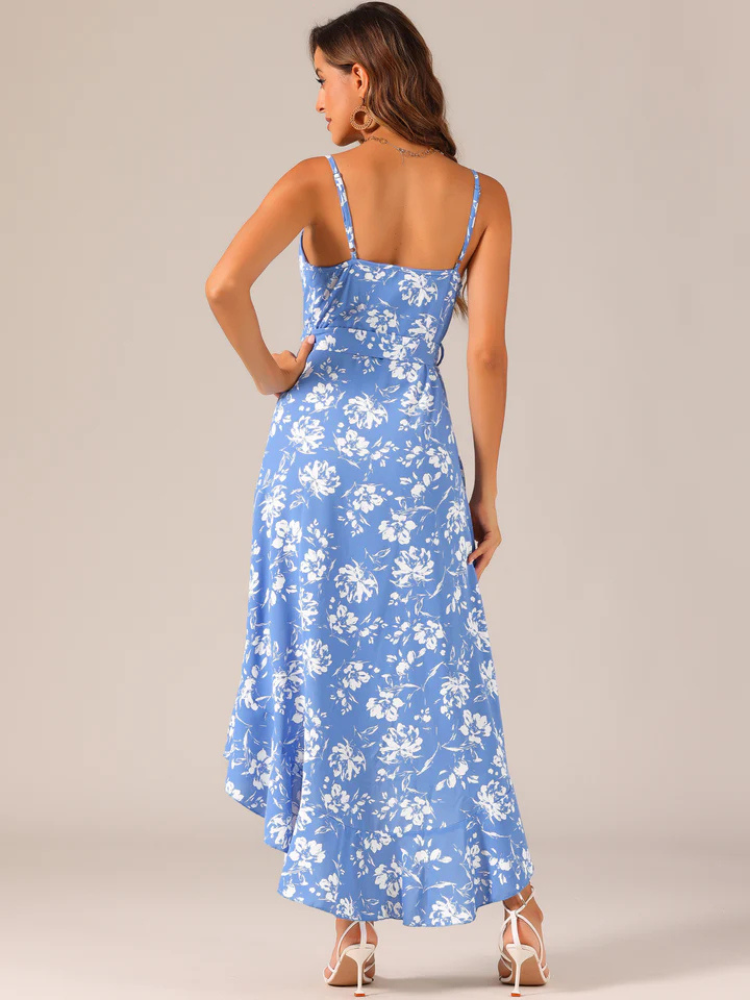 Fiorella | Women’s Maxi Dress | Floral Ruffle High-Low Belted