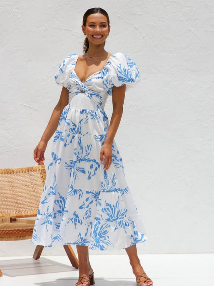 Seraphina | Women’s Floral Maxi Dress | Twisted Bust & Tiered Skirt