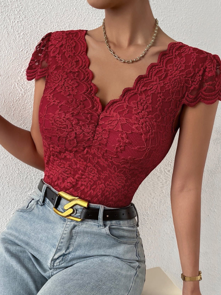 Lina | Women’s Bodysuit | Fitted Lace V-Neck