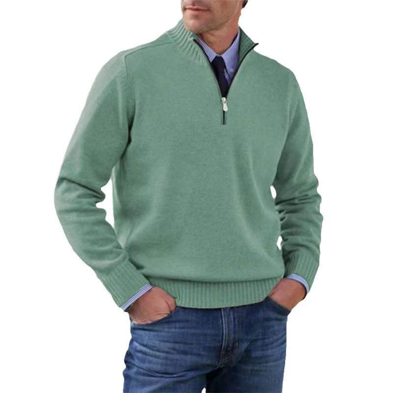 Men's knitted jumper with half zip – long-sleeved pullover