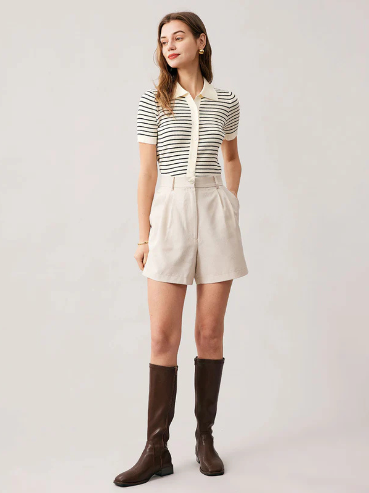 Marin | Women’s Top | Striped Knit Lapel Button-Up