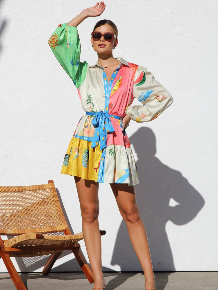 Nina | Women’s Printed Mini Dress | Multicolour Flowy