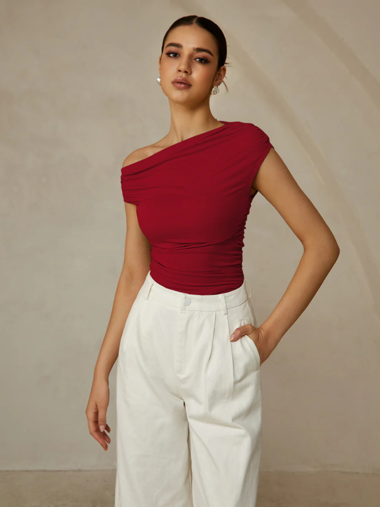Nessa | Women’s Top | Asymmetrical Neck Sleeveless Casual