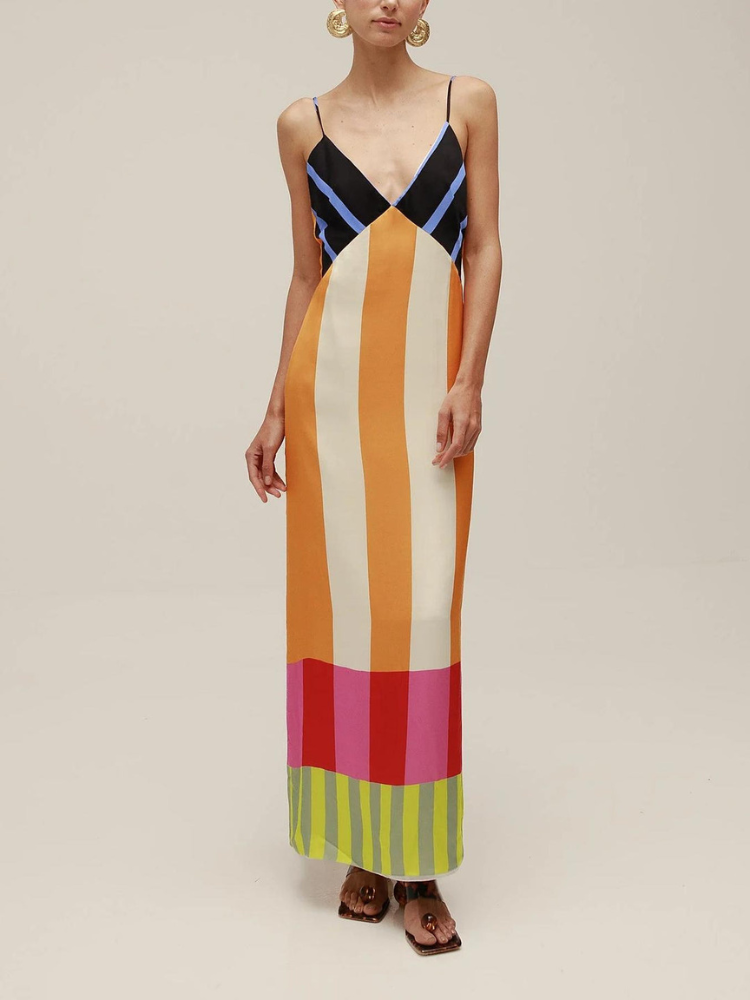 Paloma | Women’s Striped Midi Dress | Geometric & Vibrant