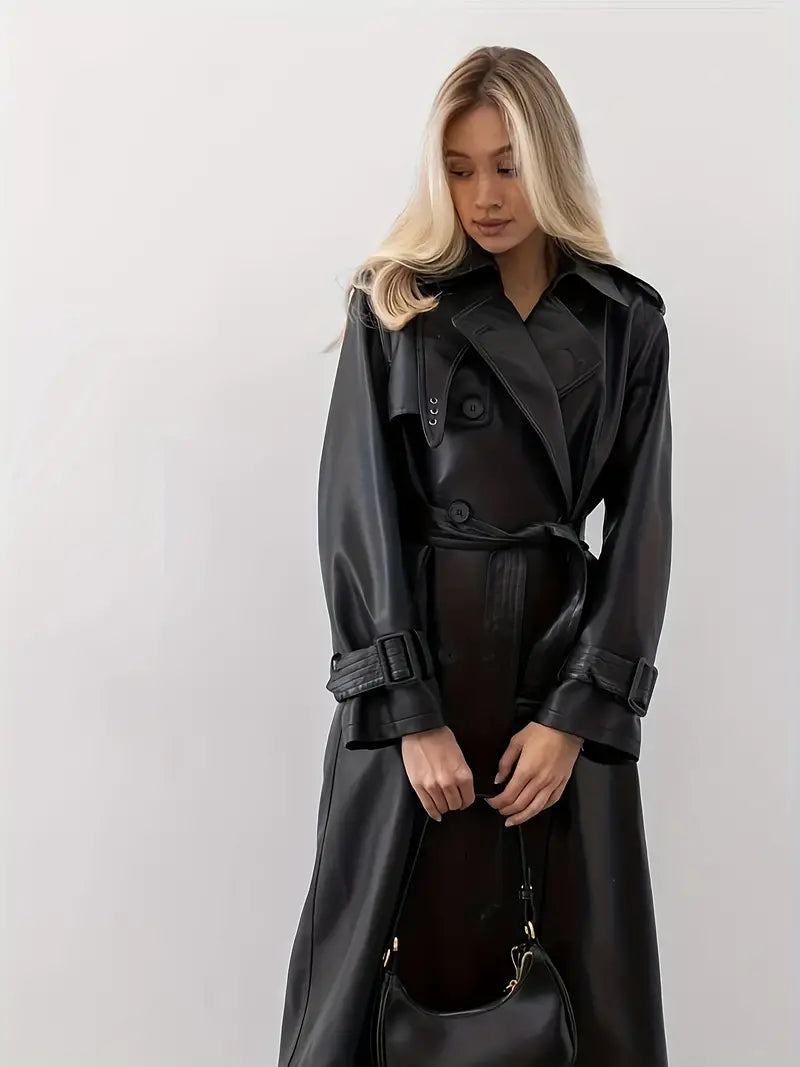 Women's Trench Coat - Long Style Waist Belt