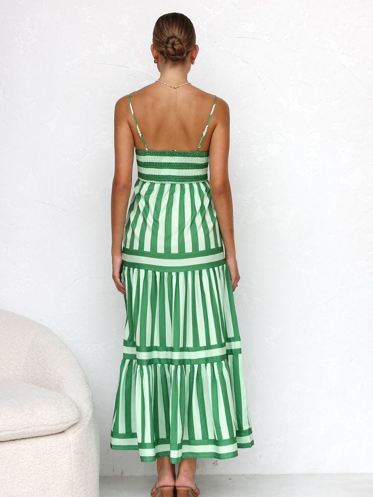 Daniela | Women’s Striped Maxi Dress | Tiered & Flowy