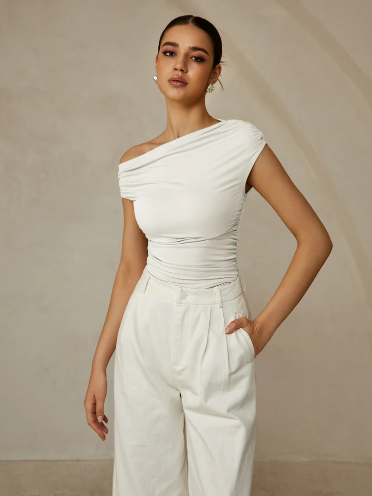 Nessa | Women’s Top | Asymmetrical Neck Sleeveless Casual