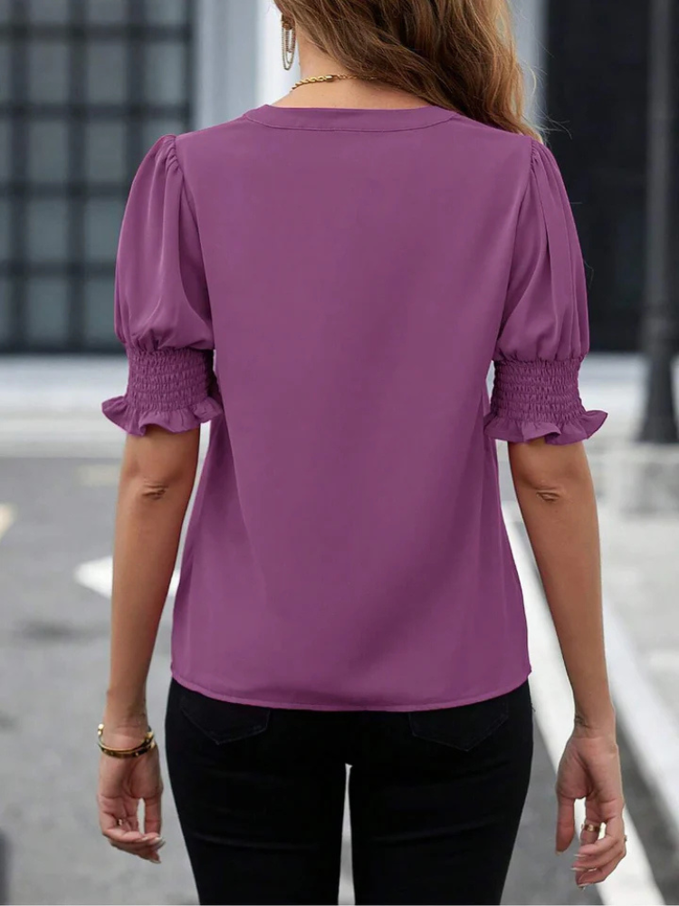 Annora | Women’s Blouse | Smocked Puff Sleeve Solid Casual
