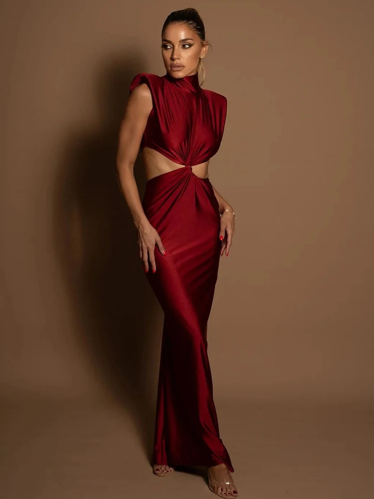 Mozia | Women’s Maxi Dress | Hollow-Out Turtleneck