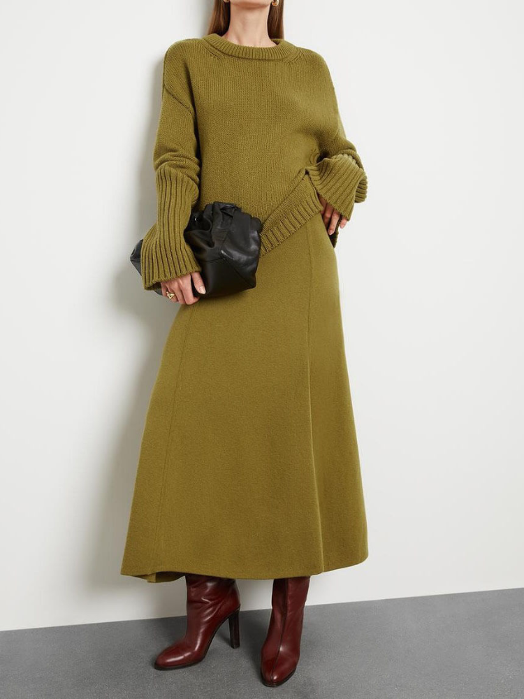 Noelle | Women’s Ribbed Knit Sweater Set | Maxi Skirt