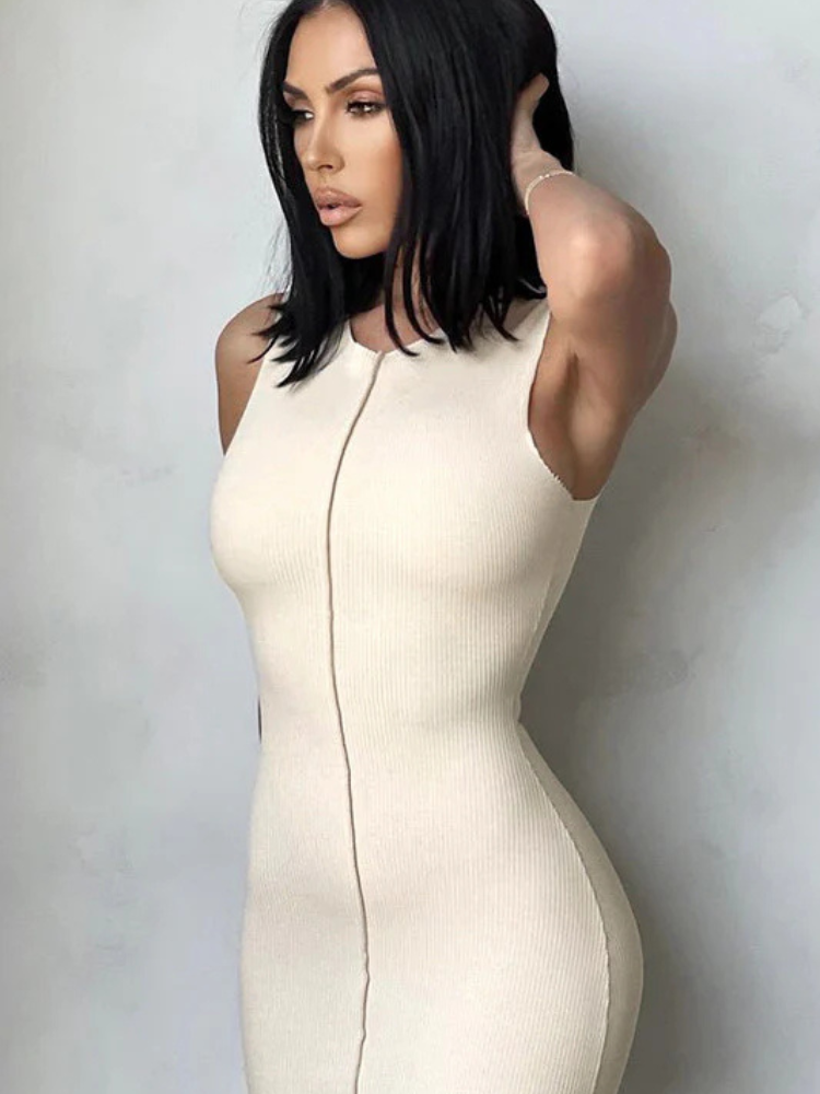 Nyla | Women’s Ribbed Seam Detail Midi Dress | Edgy & Effortless