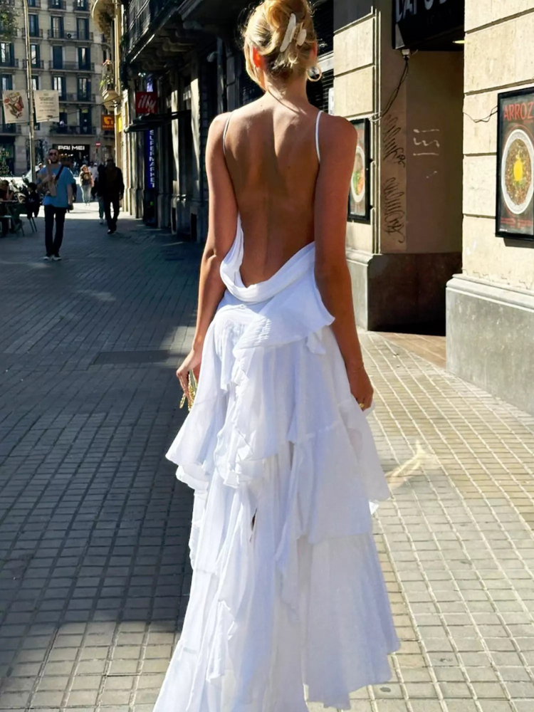 Crystal | Women’s Cotton Gown | Draped Ruffle Detail