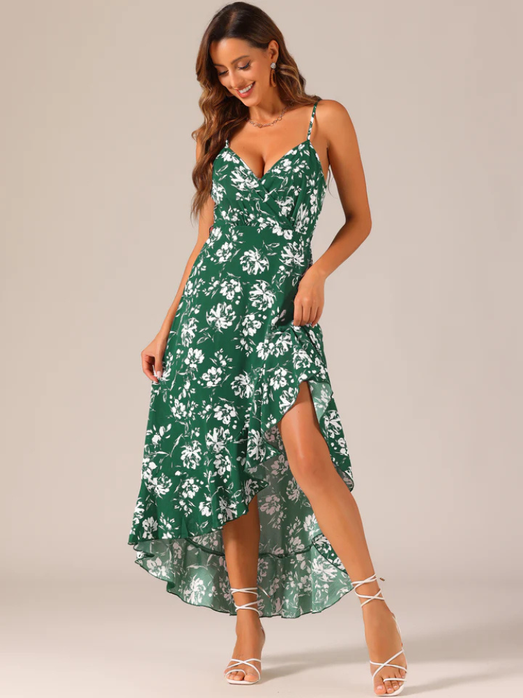 Fiorella | Women’s Maxi Dress | Floral Ruffle High-Low Belted