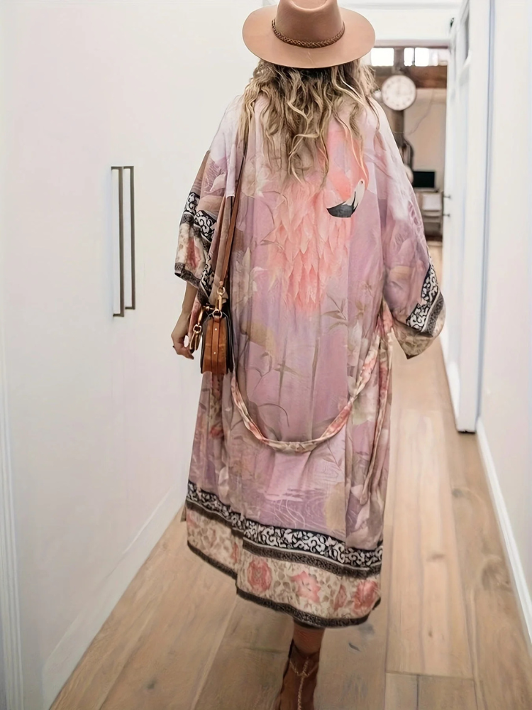 Ayaka | Women’s Kimono | Red Floral Print Lightweight Layer