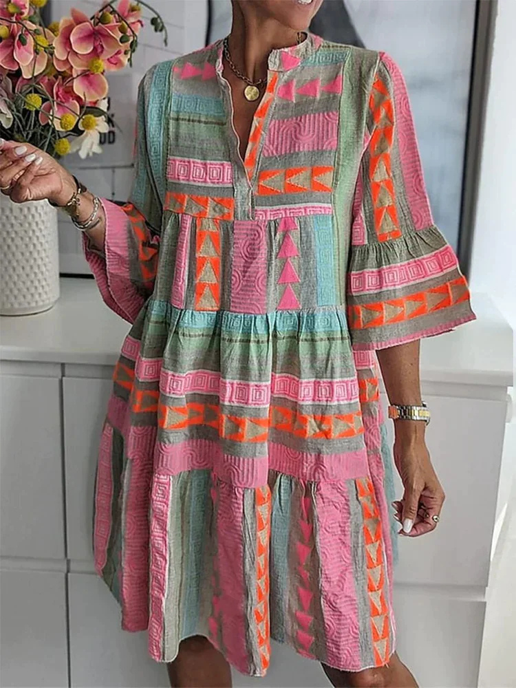 Brittany | Women’s Dress | Deep V-Neck Patterned Maxi Fit