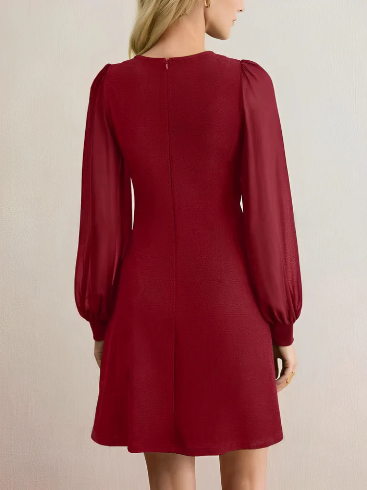 Milara | Women’s Dress | Round Neck Buttoned Long Sleeve A-Line