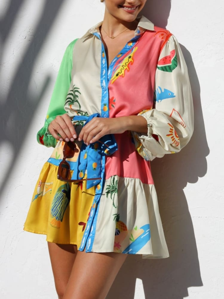 Nina | Women’s Printed Mini Dress | Multicolour Flowy