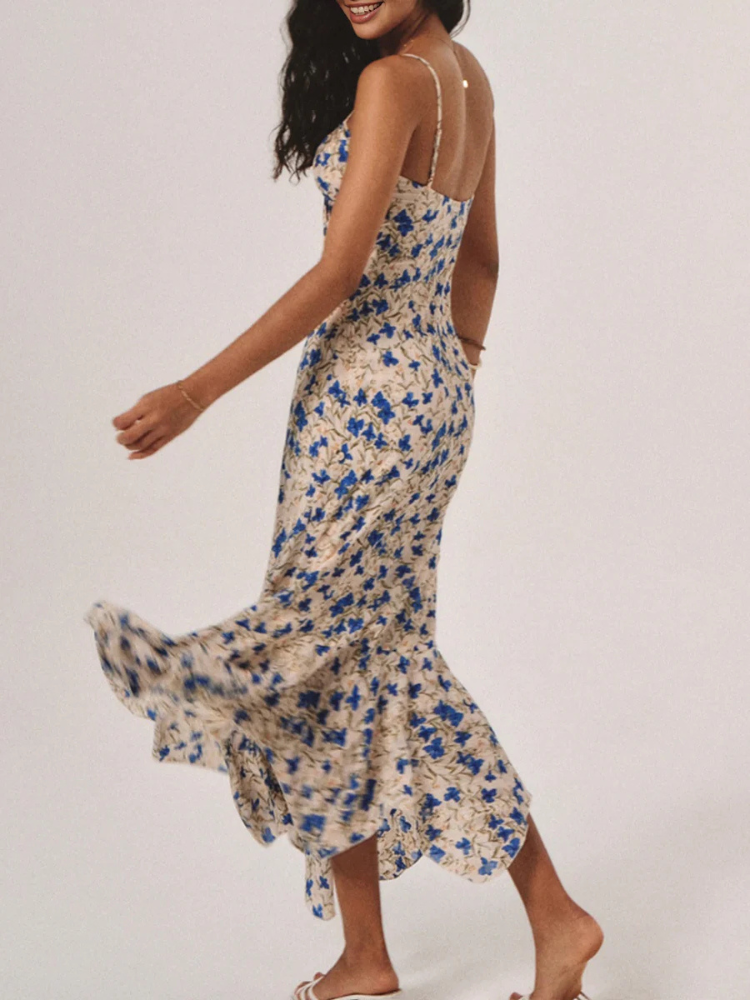 Maribel | Women’s Long Dress | Floral Knotted Irregular Hem