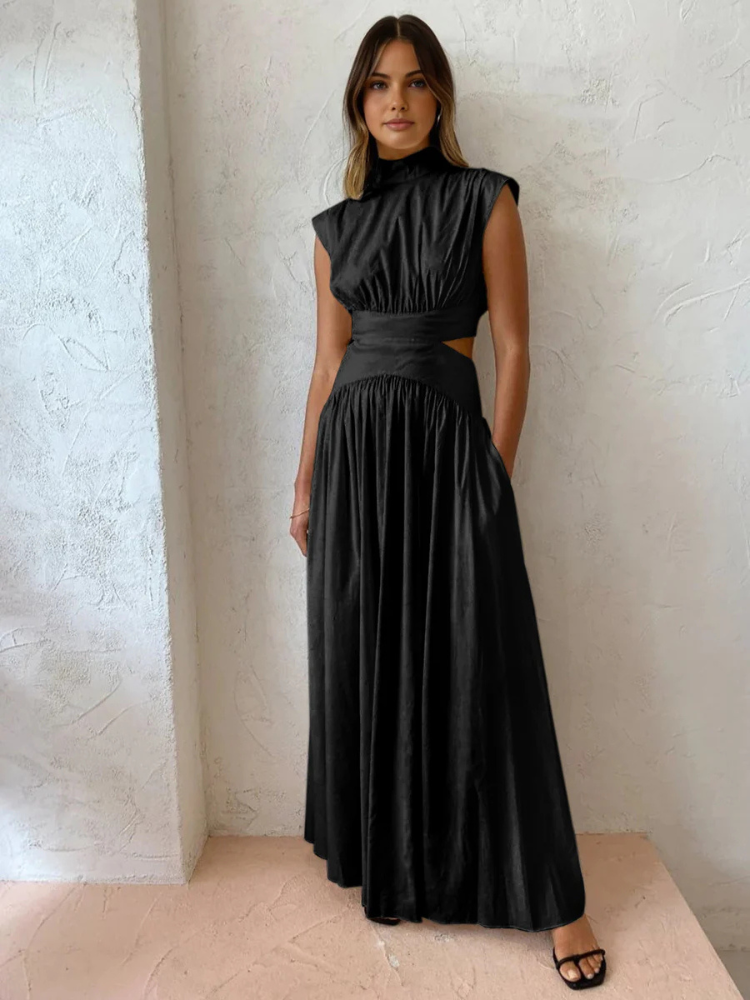 Sarina | Women’s Long Dress | Mock Neck Cut-Out Fitted