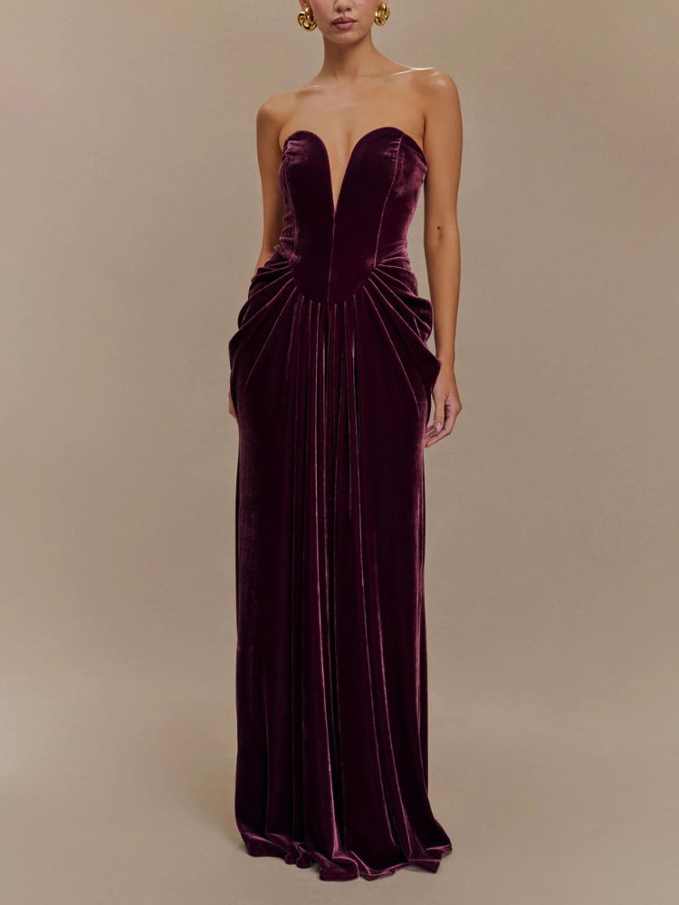 Selene | Women’s Velvet Maxi Dress | Strapless & Corset Waist