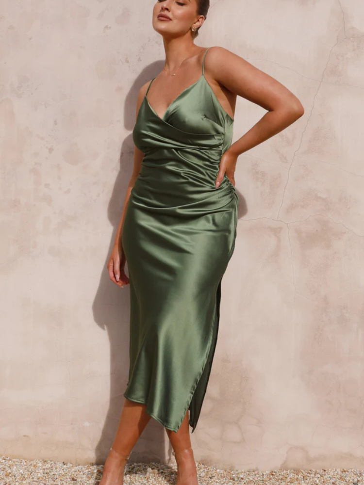 Bella | Women’s Midi Dress | Ruched Side Wrap-Bust Classic Fit