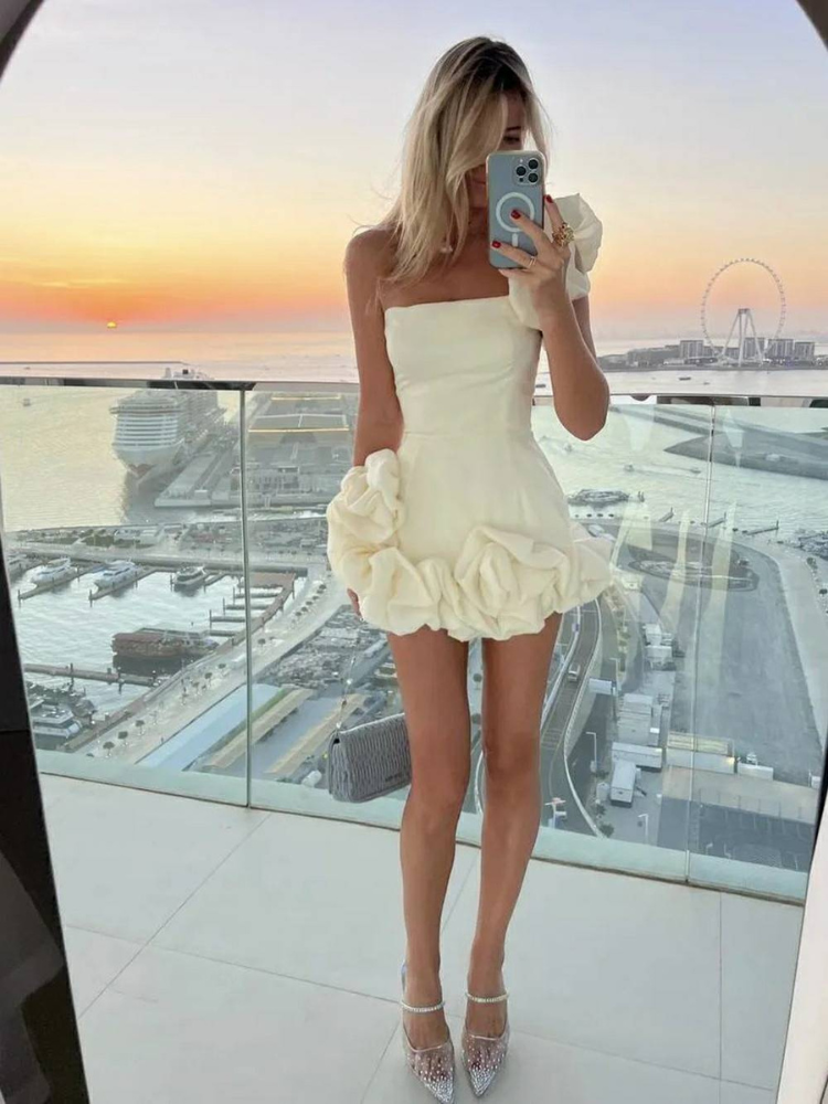 Romy | Women’s Mini Dress | One-Shoulder & Flounce Detail