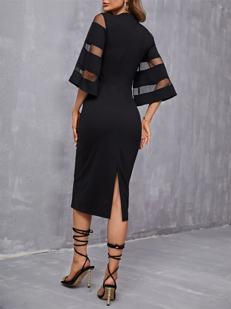 Vivica | Women’s Midi Dress | Trumpet Sleeve Bodycon Round Neck